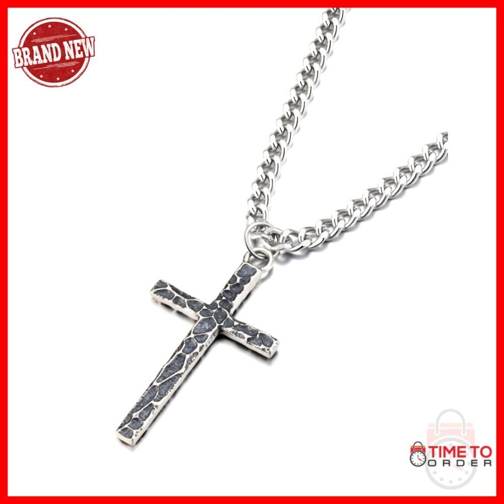 Sterling Silver Cross Necklace with Stainless Steel Chain 16-30 Inches